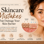 Infographic showing 5 skincare mistakes that cause skin barrier damage, including over-exfoliation and using too many active ingredients.
