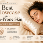 Best pillowcase for acne-prone skin infographic showing how pillowcase buildup can cause breakouts overnight.