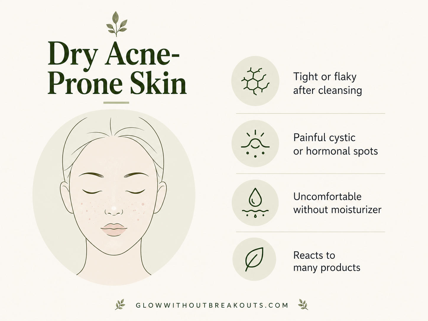 Dry Acne-Prone Skin Infographic: characteristics that make up dry acne-prone skin.