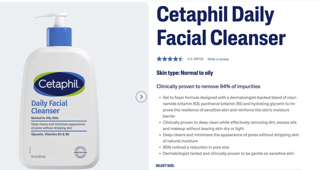 Cetaphil Daily Facial Cleanser gel-to-foam cleanser for normal to oily skin