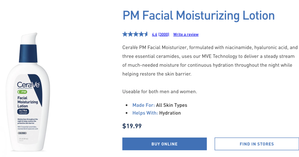 CeraVe Facial Moisturizing Lotion made with essential ceramides: perfect for acne-prone skin