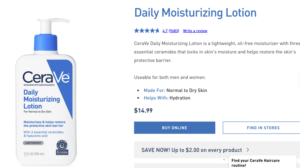 CeraVe Daily Moisturizing Lotion, that's lightweight for normal to dry skin