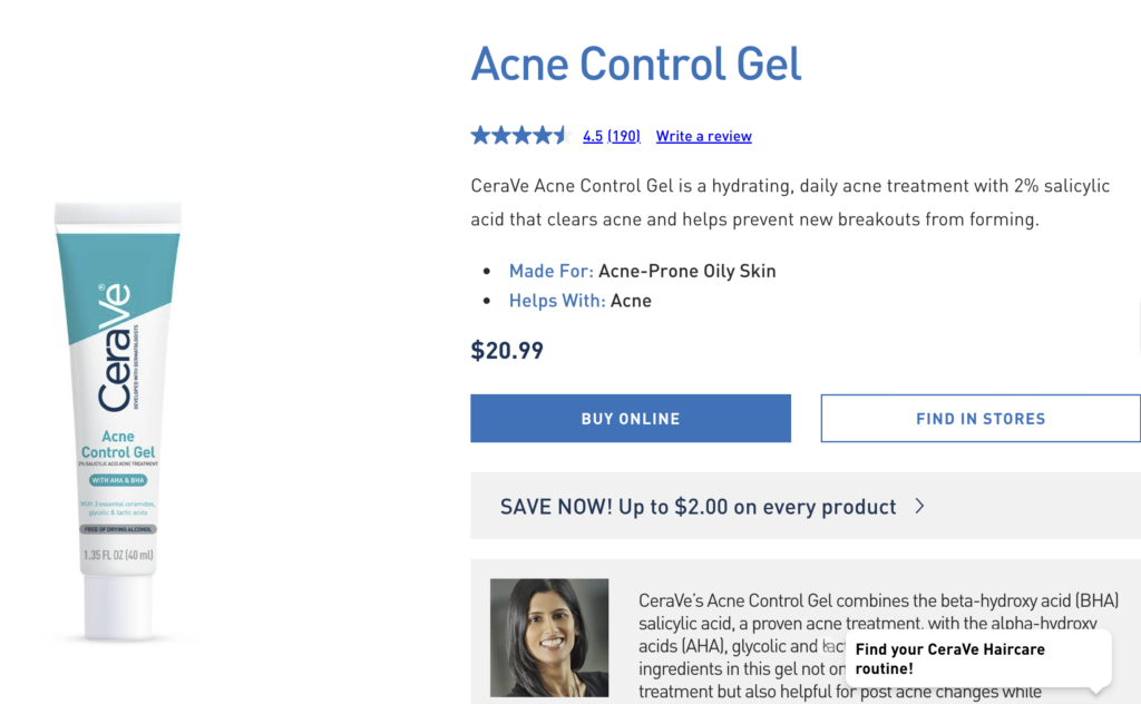 CeraVe Acne Control Gel for acne-prone oily skin