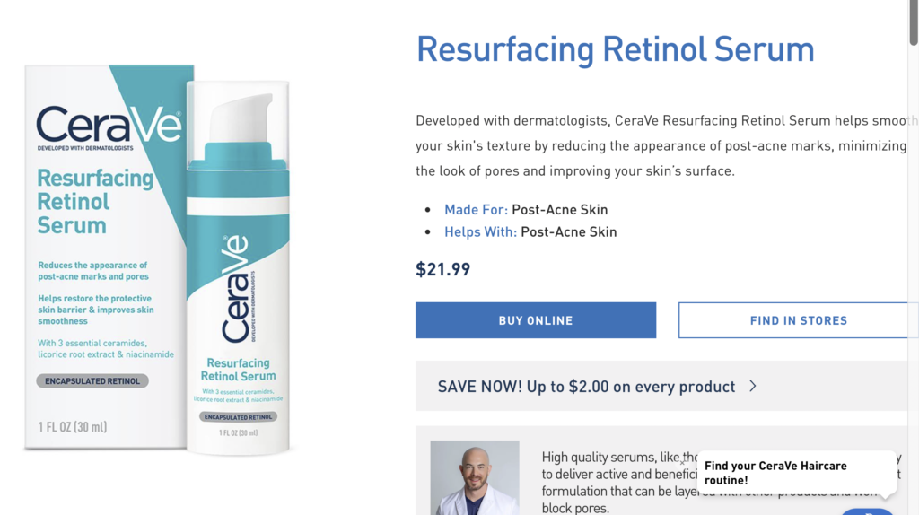 CeraVe Resurfacing Retinol Serum that smooths post-acne skin