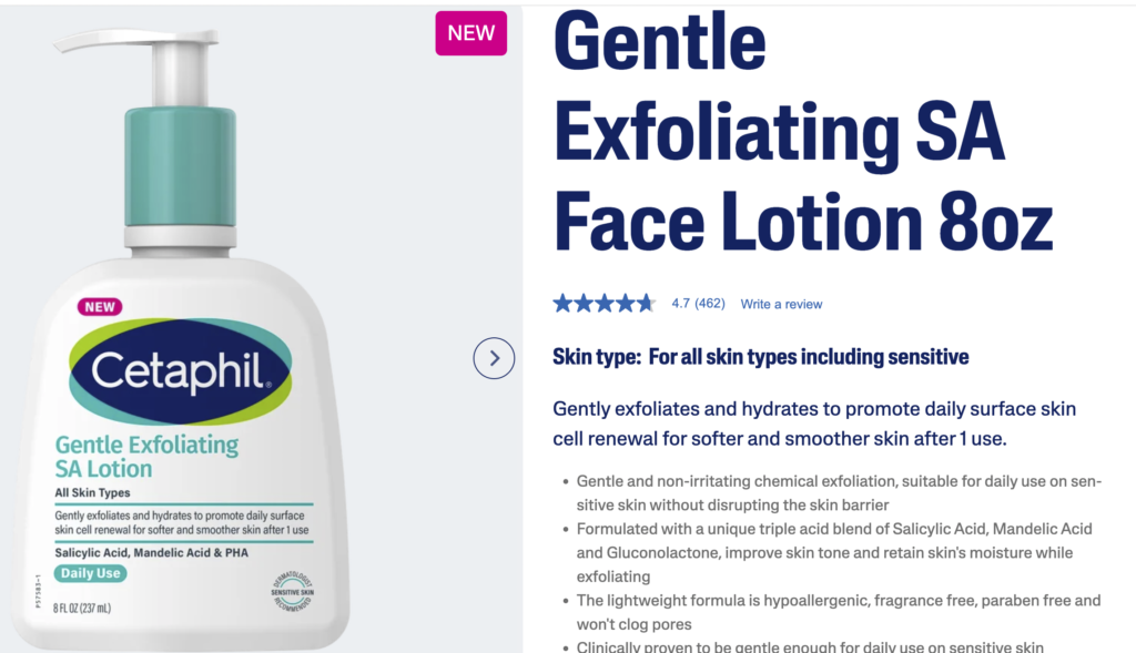 Cetaphil Gentle Exfoliating SA Face Lotion gently exfoliates and hydrates skin-made for all skin types