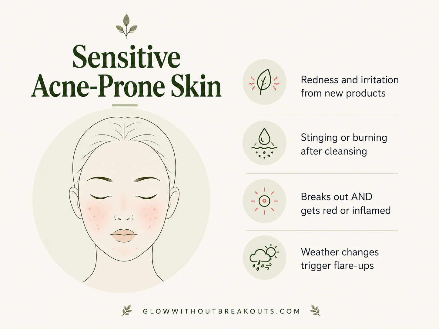 Sensitive Acne-Prone Skin Infographic: characteristics that make up sensitive acne-prone skin.